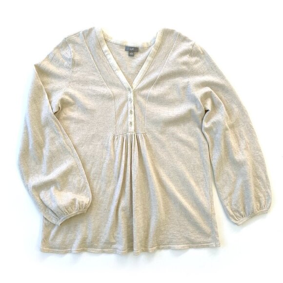 J. Jill Merino Wool Blend Henley Sweater Top V-Neck Silk Trim Lightweight Knit - Picture 3 of 15